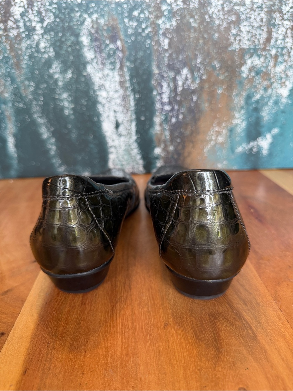 Clarks Old Money Late 2000’s Y2K Bottle Green Croc Leather Loafers 8N (VGUC) - Picture 5 of 13